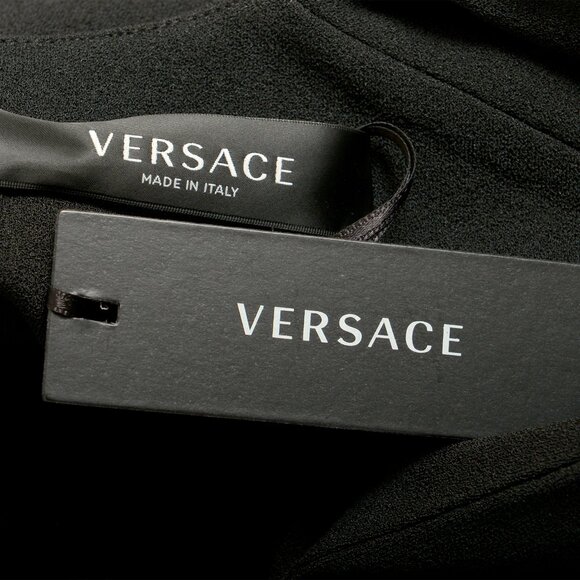 Versace Women's Black Deep V-Neck Gold Medusa Pencil Dress US M IT 42 - Picture 5 of 5